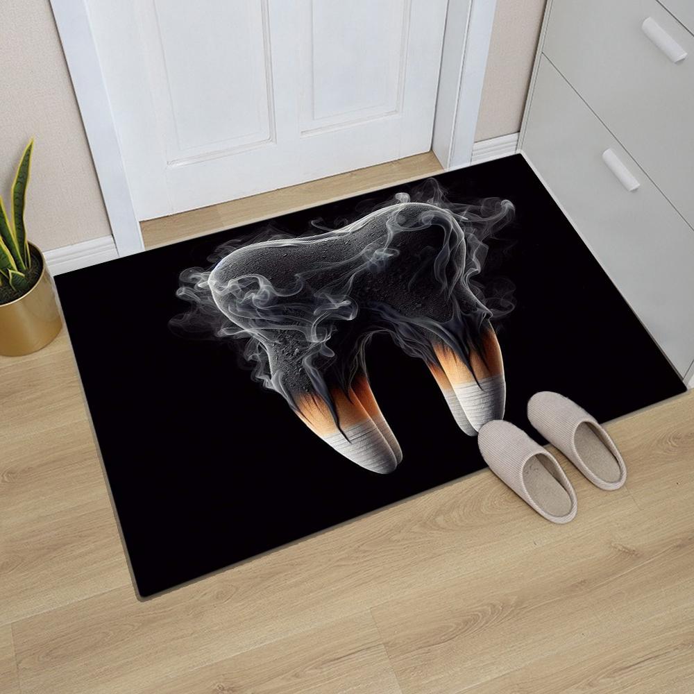 Dental Theme Pattern Door Mat Tooth Designs Smoke Technological Robotic Elements Dental Clinic Door Mat Dental Clinic Door Mat