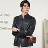 FAPAI Men's Genuine Sheepskin Stand-Collar Leather Jacket