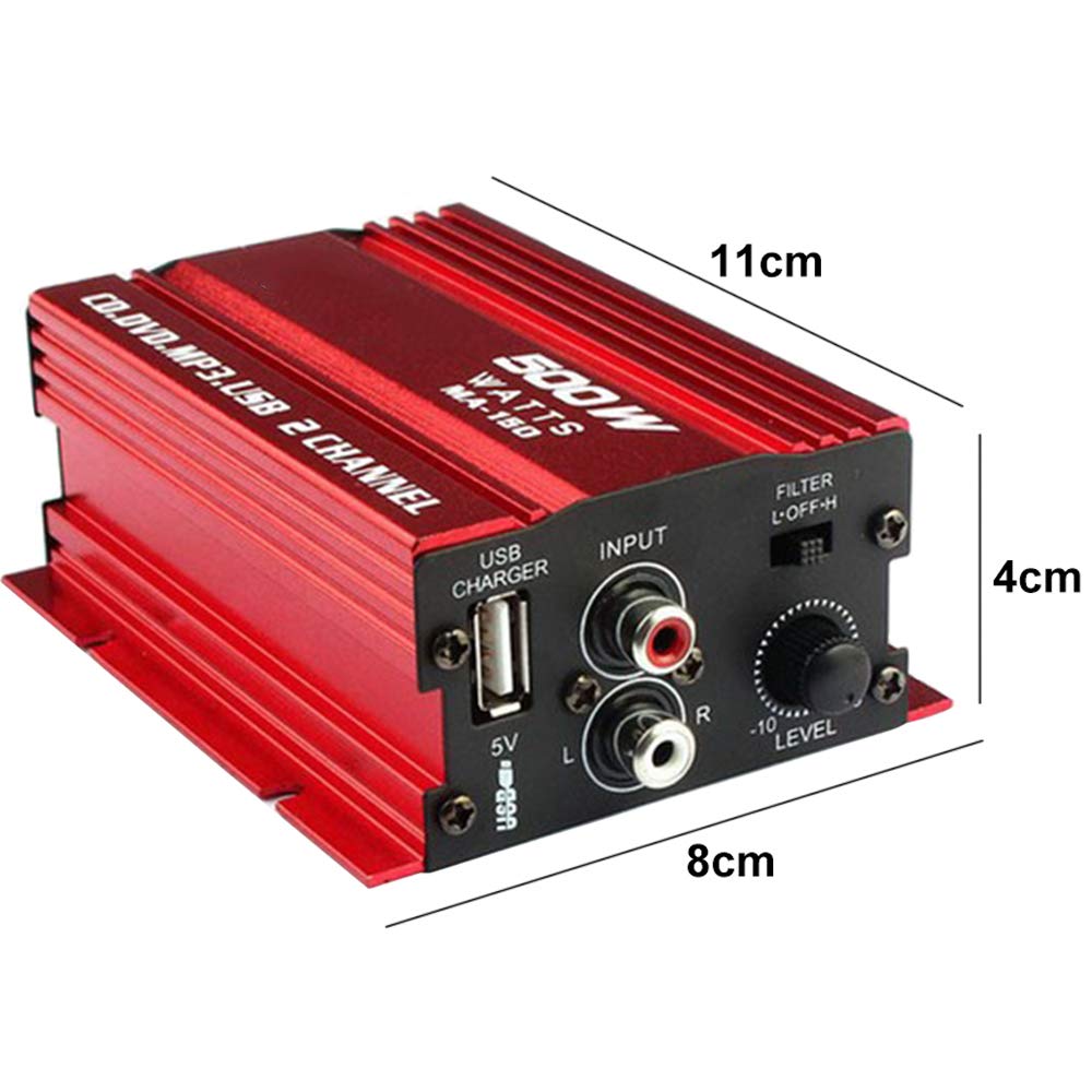 PolarLander Auto Power Subwoofer Amplifier Car Audio Stereo Amplifier Hi-Fi 12V 2CH USB Mini Digital for Motorcycle/Boat/MP3/MP4