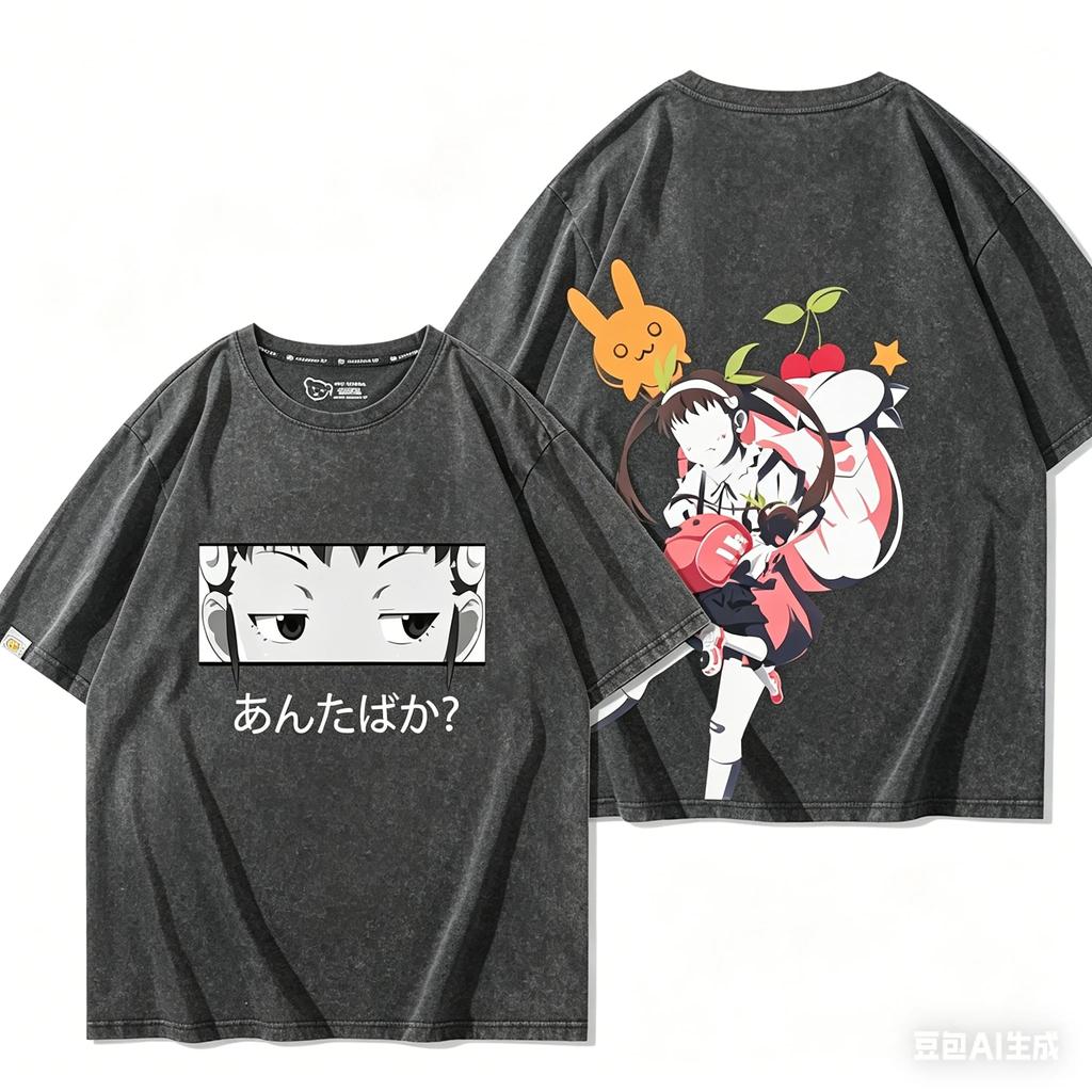 Monogatari Series Anime Lover Washed T-shirt Year round clothing personality Clothes Plus Size Unisex Streetwear Couples Classic