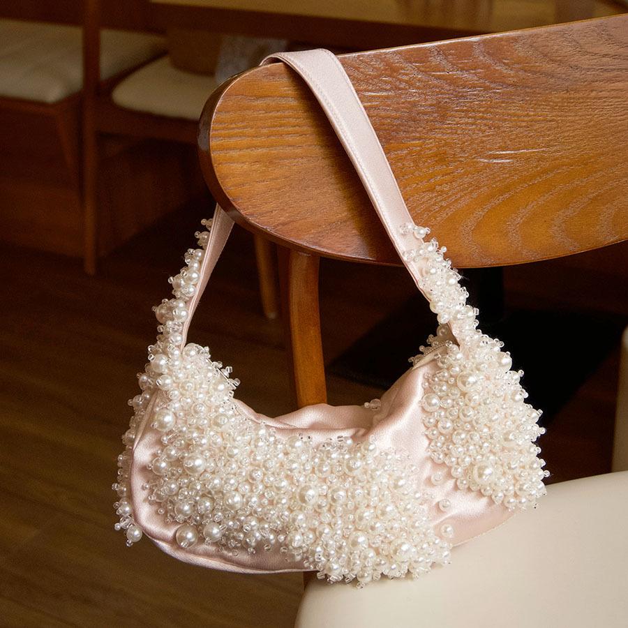 

Handle Pearl Evening Clutch Bag Purses And Handbag Luxury Designer Hobo Shoulder Bag Tassel Clutch Purse Bucket Bag рожевий