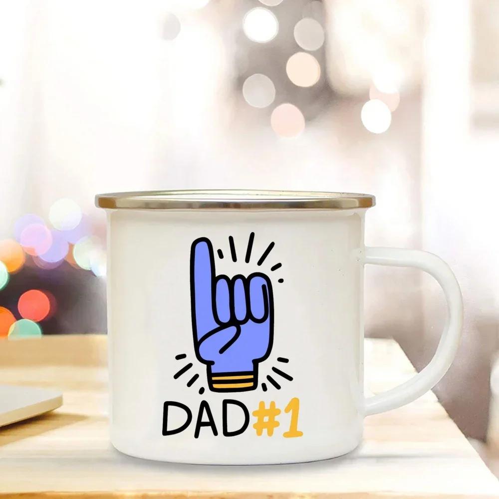 Drinks Water Cup Best Dad Ever Enamel Coffee Mugs Bonfire Party Drink Beer Wine Juice Mug Dessert Cocoa Milk Handle Cup