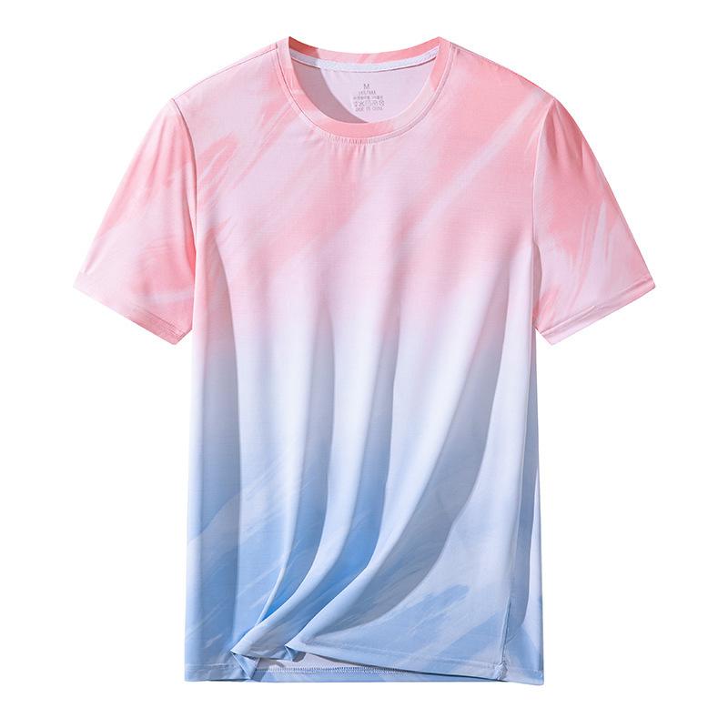 Men's Gradient Ice Silk T-Shirt - Quick Dry Cool Short Sleeve Summer Casual Top