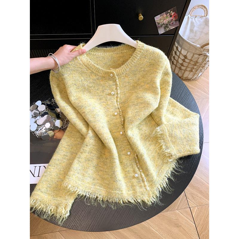 Women's 2026 Korean Style Tassel Knit Cardigan - Soft, Fluffy, Loose Fit for Autumn/Winter