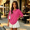 Children's Color 3/4 Sleeve Button Down Shirt with Collar and Side Slits, Casual Everyday Wear