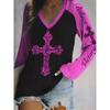 Plus Size - Plus Size - V-Neck Blouse Women'S Fashion Printed Comfortable Casual Autumn Long Sleeve Street Loose Commute Top