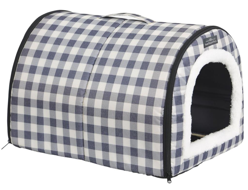 SunStarsPets Cat Pet Warm Cool Indoor Washable Gingham Check Large Dome-Shaped House, Bed, & Mat, Fluffy, Use, Mat, Blue,
