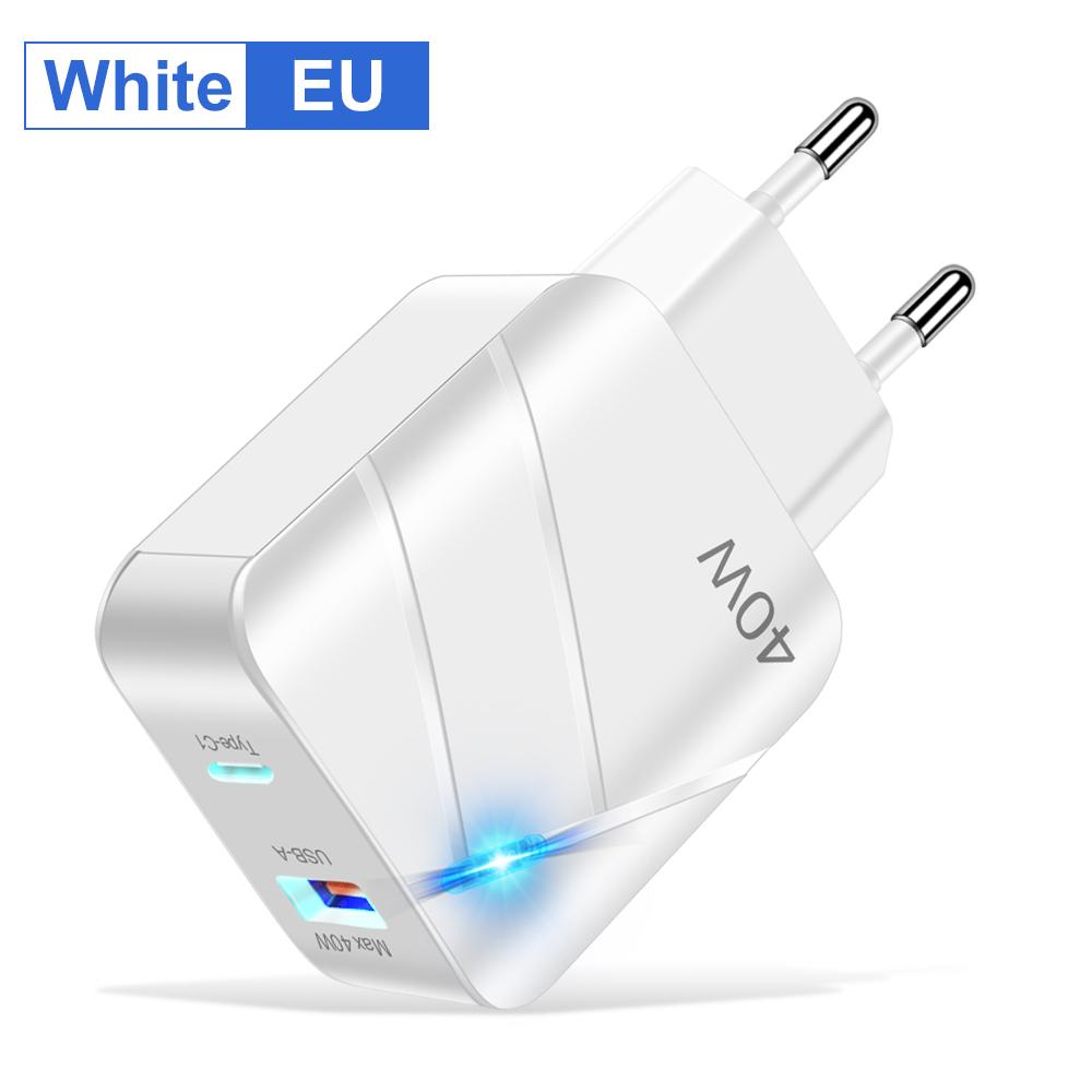 USB 40W Wall Charger Quick Charge QC 3.0 Type C Fast Charging Mobile Phone For iPhone 14 13 Samsung Xiaomi EU/US Plug Charger