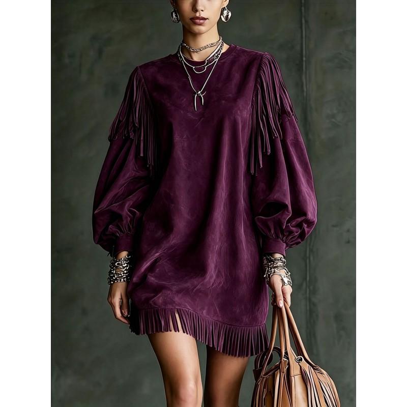 Womens Loose Lantern Sleeve Mini Dress