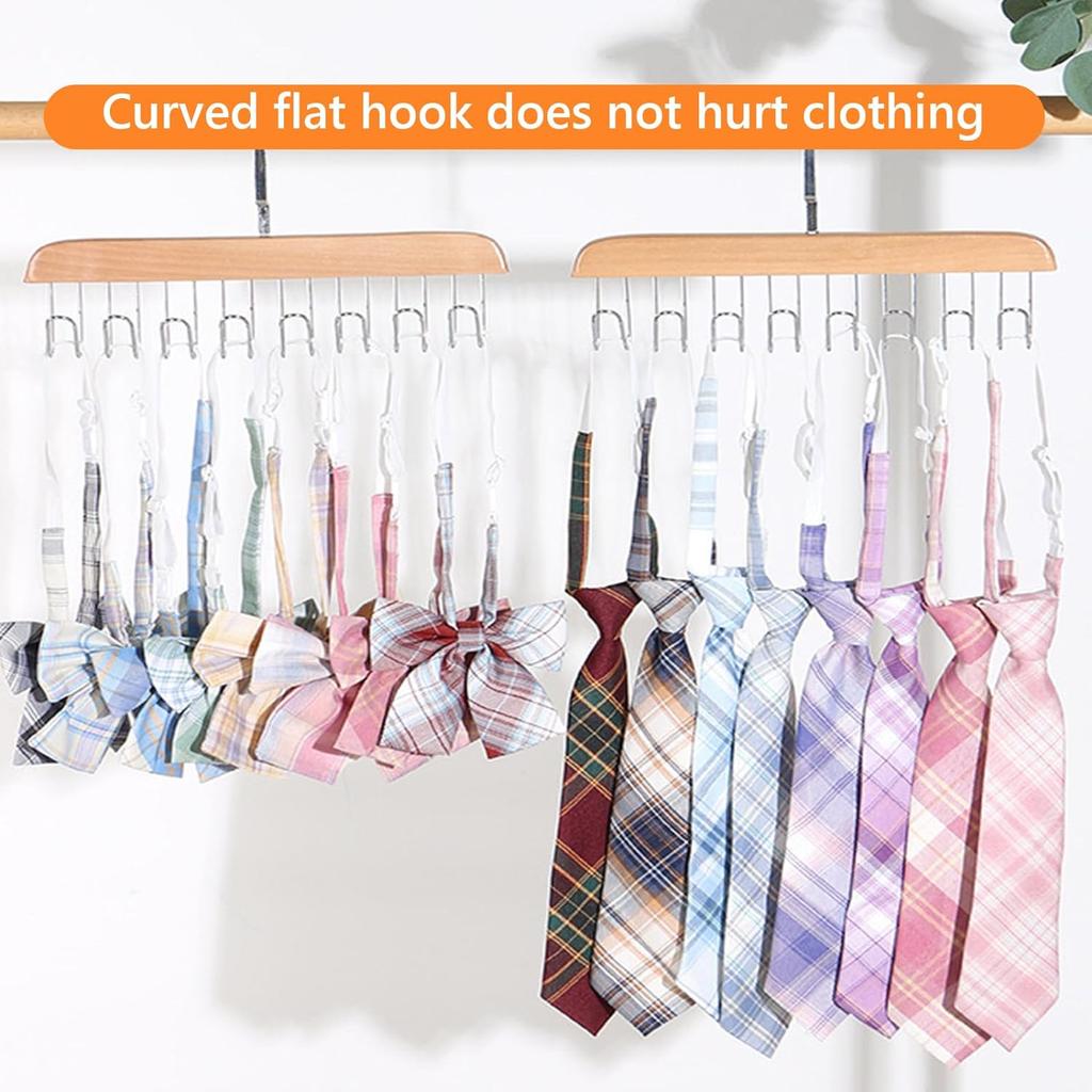 2pcs Multifunctional Wooden Clothes Hanger With 8 Hooks Space Saving Closet Organizer For Belts, Ties, Bras, Tank Tops, Jeans And Trousers