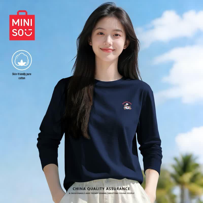 MINISO Women's Loose Fit Long-Sleeve Cotton T-Shirt
