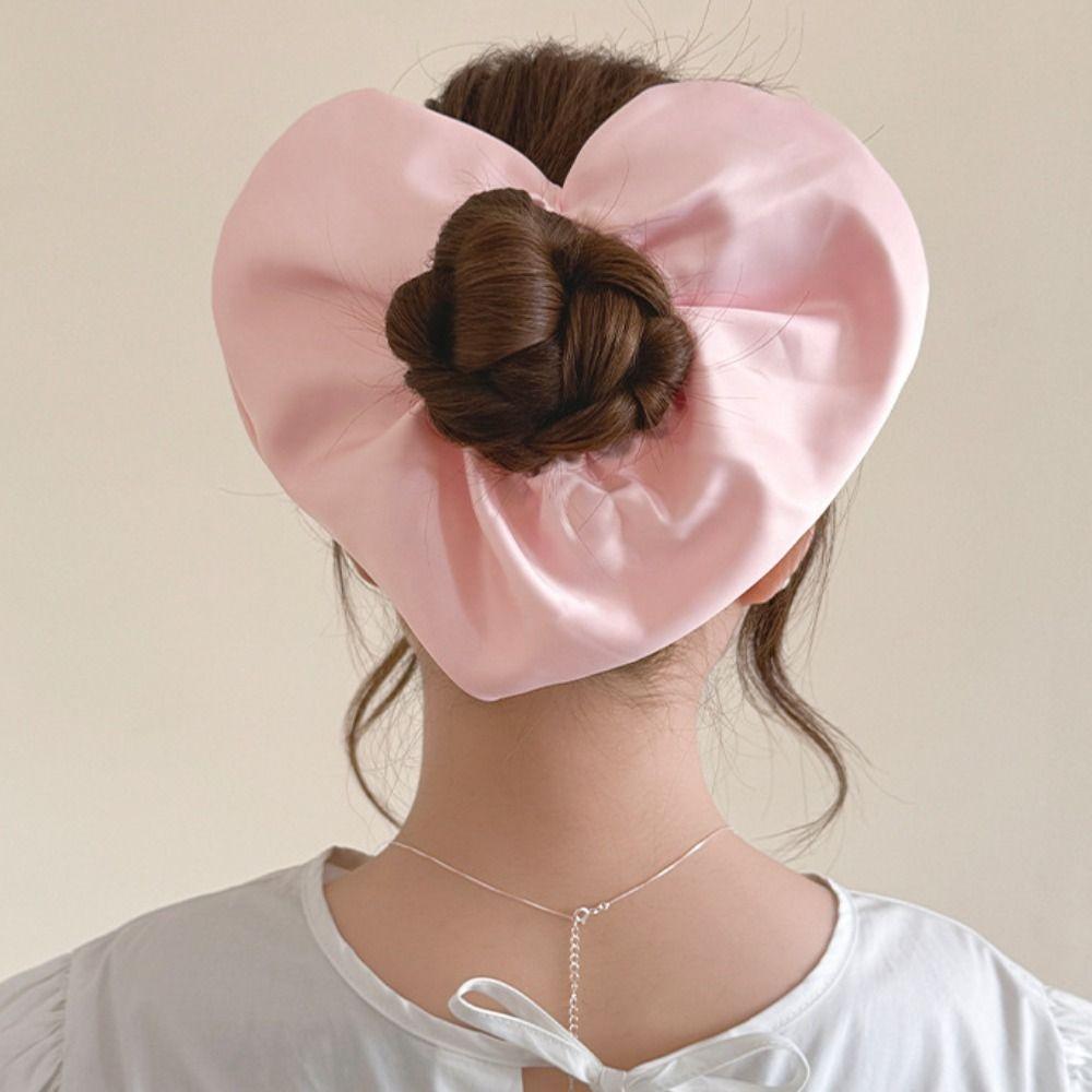 Heart Shape Heart Hair Rope Love Exaggerated Hair Ring Trendy Large Satin Hair Scrunchies  Ladies