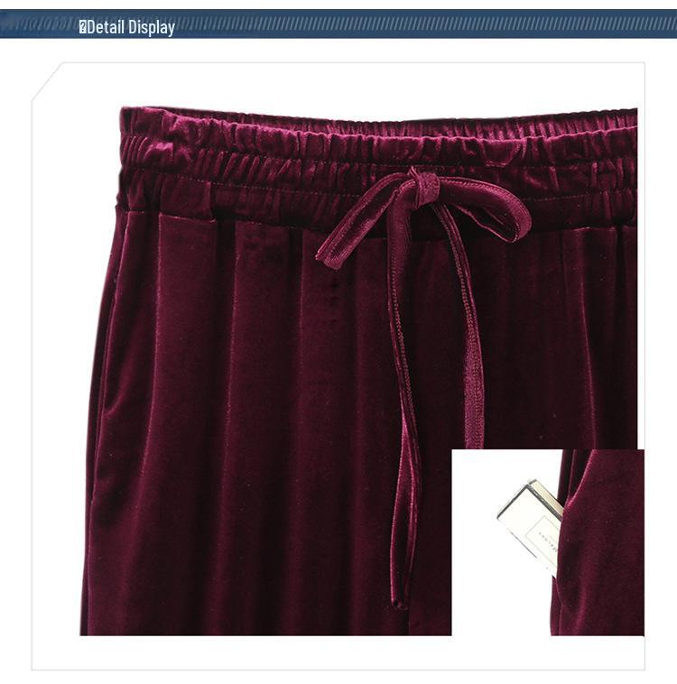 Women's High-Waist Velvet Wide-Leg Pants: Plus-Size, Loose, Thick Slim-Fit, Perfect for Autumn & Winter Casual Wear.