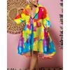 Women's Collar Three Quarter Sleeve Loose Abstract Print Mini Shirt Dress Casual Street A Line Dress