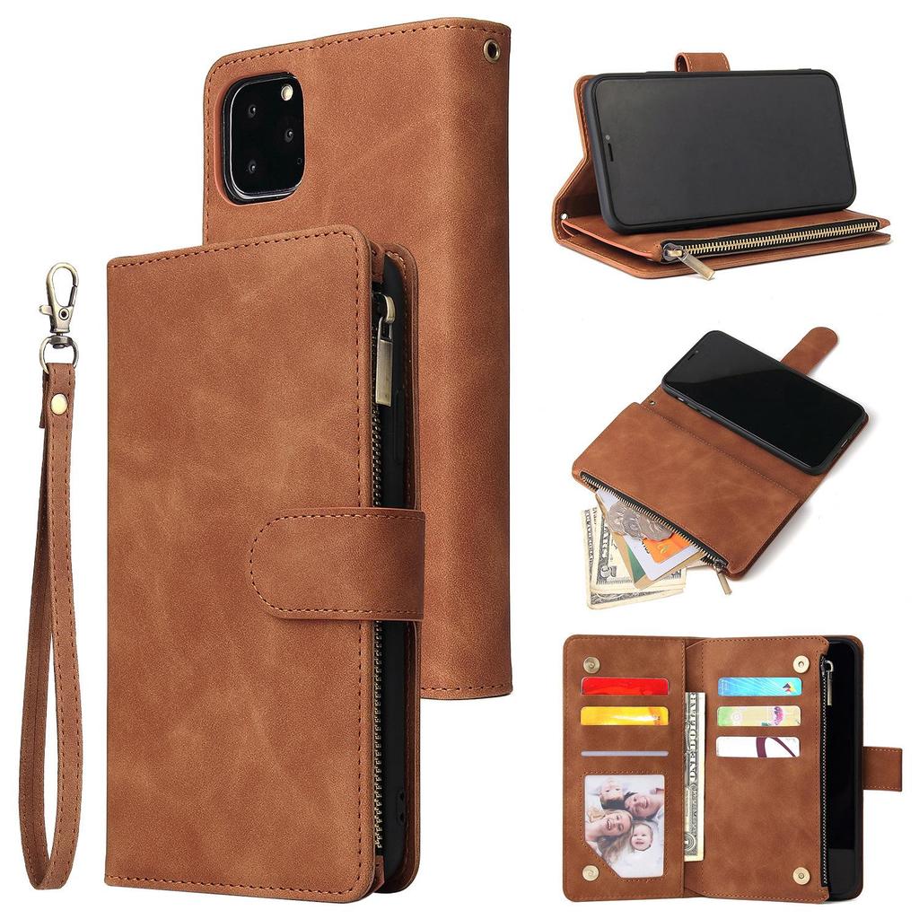 Leather Zipper Wallet Phone Case with Bracket for iPhone 12/XS