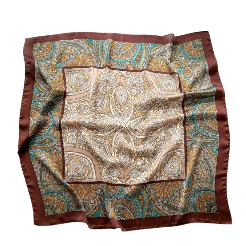

68cm Retro Blue Pattern Cashew Flower Scarf for Women Thin Imitation Silk Square Scarf Retro Versatile Scarfs Headscarf Shawl малиновый
