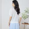 2025 Summer New High end Round Neck Lantern Sleeve Flower Jacquard Short Sleeve T-shirt Fashion Knitted Top