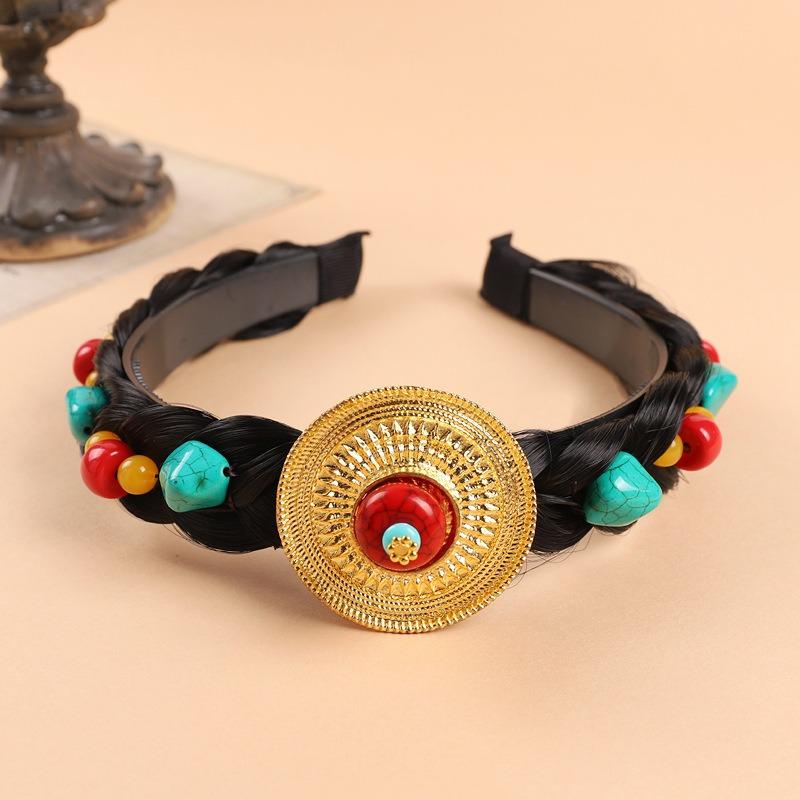 Tibetan Hand-woven Headband Wig Turquoise Beeswax Headgear Children's Female Dance Performance Tibetan Hair Accessories