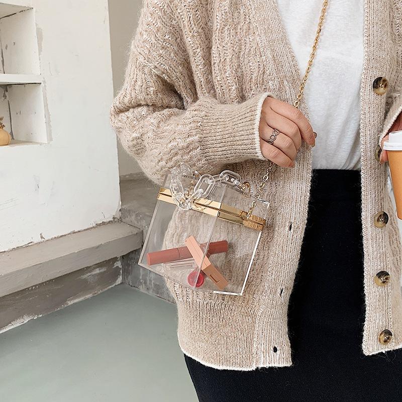 Women Bag Personalized Creative Women's Bag 2025 New Korean Version Acrylic Transparent Ins Chain Messenger Box Bag