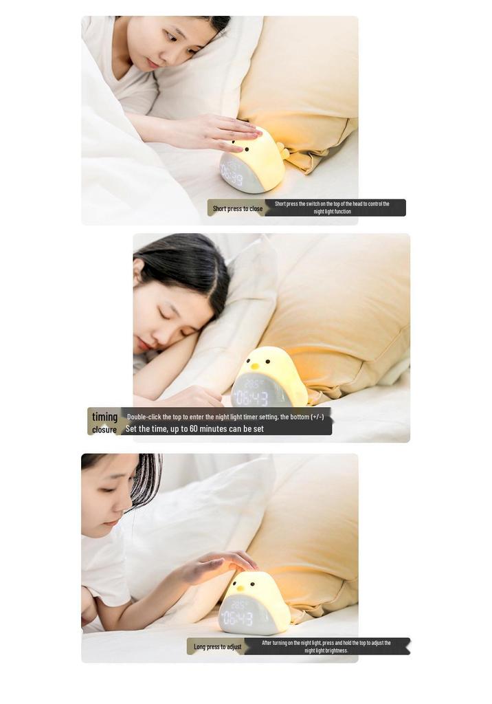 Time Bird LED Alarm Clock with USB Charging - Silent Cartoon Bedside Night Light for Bedroom or Dorm
