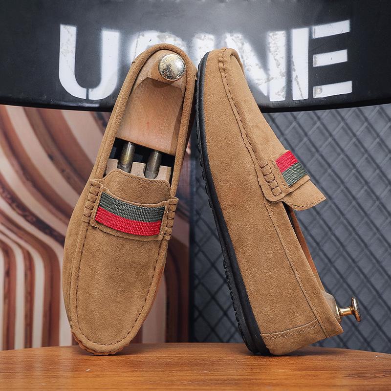 Mocasini slip-on pentru bărbați, din piele întoarsă mată – pantofi casual cu talpă moale în stil britanic