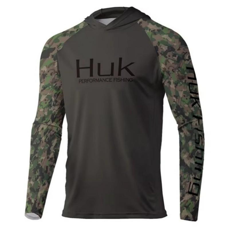 HUK Fishing Shirt Men's Long-sleeved Hooded Suit UPF50 Breathable T-shirt