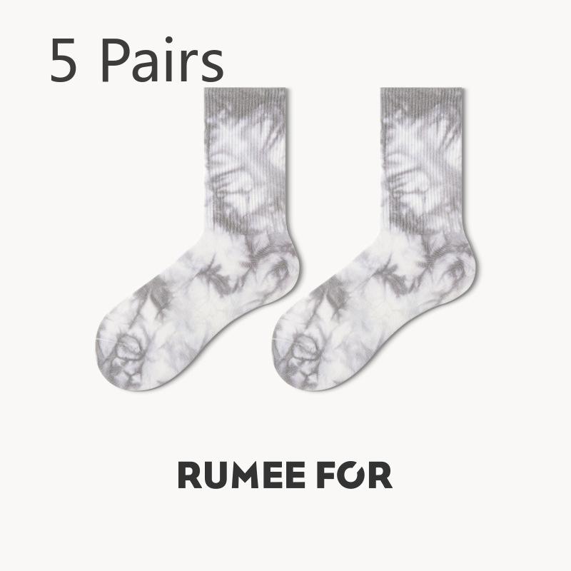 

5 пар мужских носков-труб в спортивном стиле с принтом тай-дай, дышащих, уличного стиля 5 Pairs серый