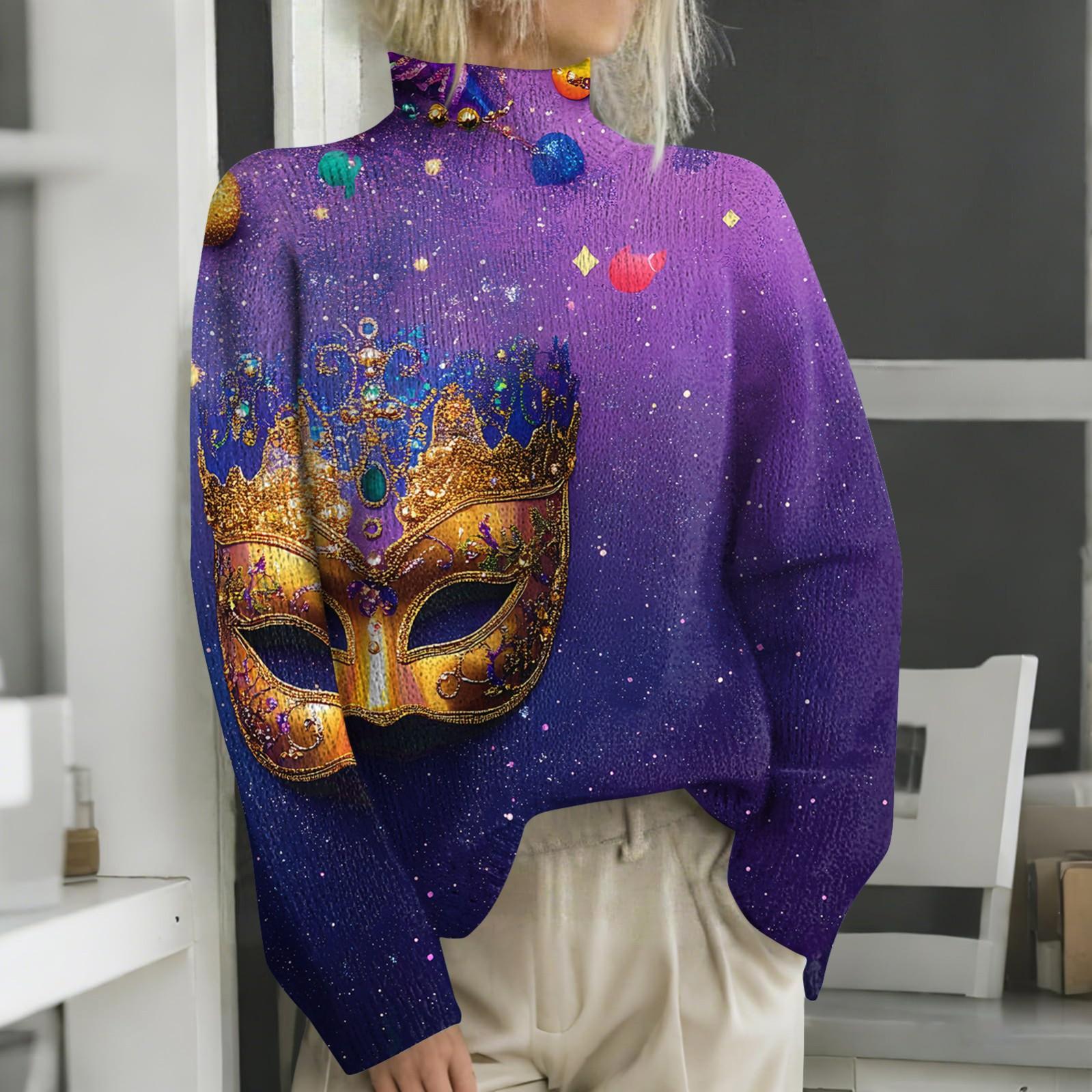 

Женская мода повседневная водолазка с длинным рукавом и принтом карнавала XXXL