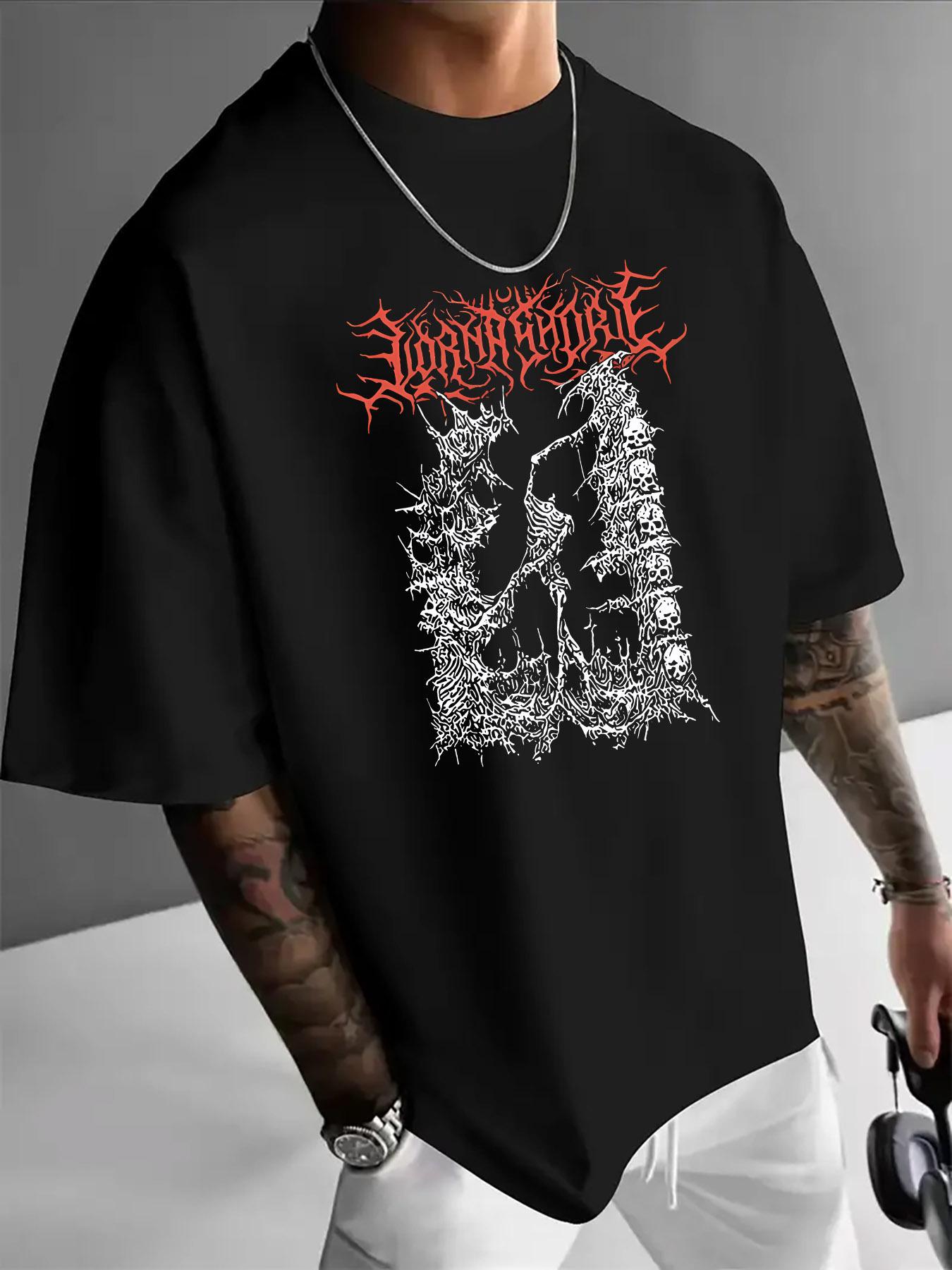 ZX Summer Death Metal Style Printed Mens Casual Tshirt Summer Mens Round Neck Short Sleeved Tshirt 4XL