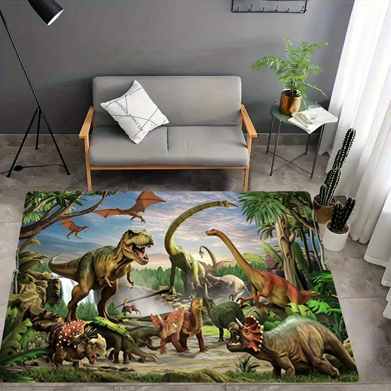 Jurassic Prehistoric Dinosaur Flannel Non-slip Area Rug, Soft Floor Mat for Kids Bedroom Home Decor