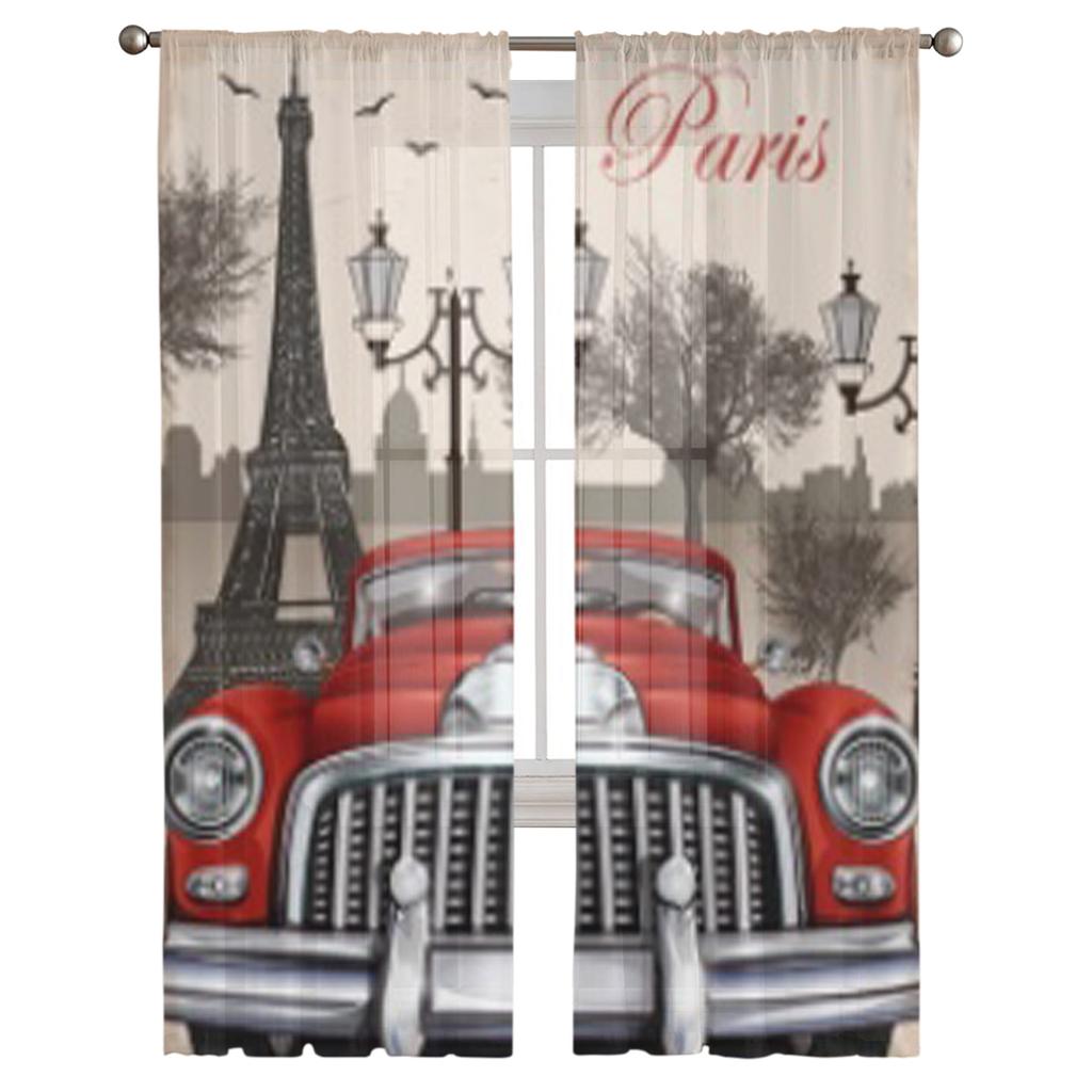 Tower Retro 1960er Türkei Räder Reise Chiffon Transparente Vorhänge für Wohnzimmer Schlafzimmer Dekoration Fenster Voiles Tüllvorhang