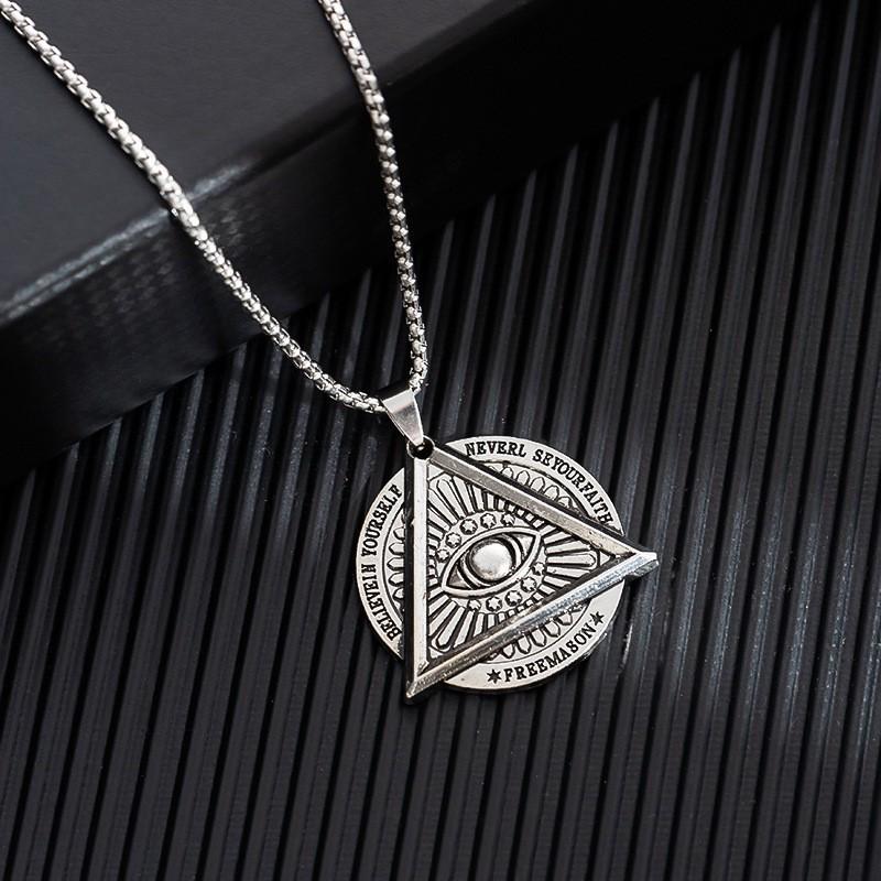 Vintage Eye of God Horus Necklace: European & American Triangle Symbol, Stainless Steel Round Pendant