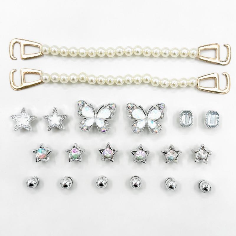 

20 шт. Модный набор шармов для обуви Аксессуары Пряжка для обуви с отверстиями Бриллиант Бабочка Звезда Жемчужная цепочка DIY Украшения для обуви Подарок для девочек