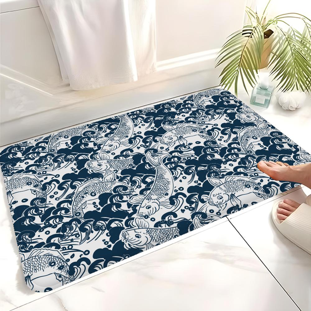 Japanese Koi Fish Door Mat Washable Non-Slip Living Room Sofa Chairs Area Mat Kitchen Bedside Area Rugs