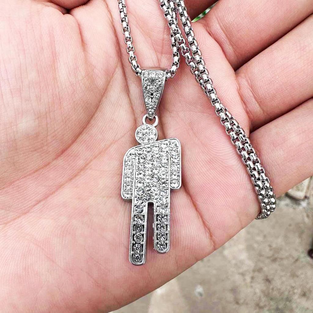 Kreative Billie Eilish Stil Kleiner Mann Anhänger Halskette - Mit Diamanten besetzte Hip Hop Streetwear Kette für Damen