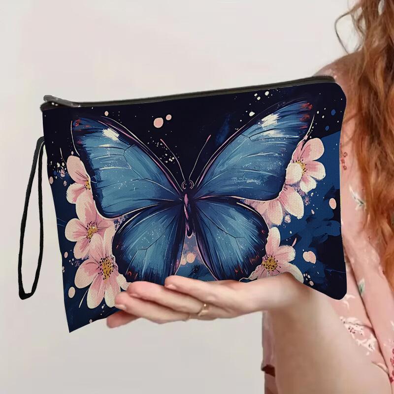 Simple Butterfly Print Makeup Bag Travel Women's Lipstick Cosmetic Pouch Bag Ladies Organizer Zipper Toiletry Storage Bag