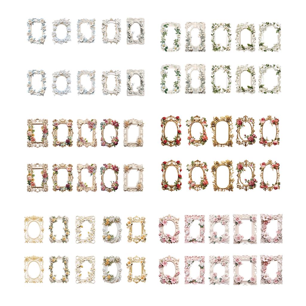 10Sheets Vintage Flower Embossed Collage Paper Vintage Frame Cutout Border for Craft Journal Decoration Valentine Card