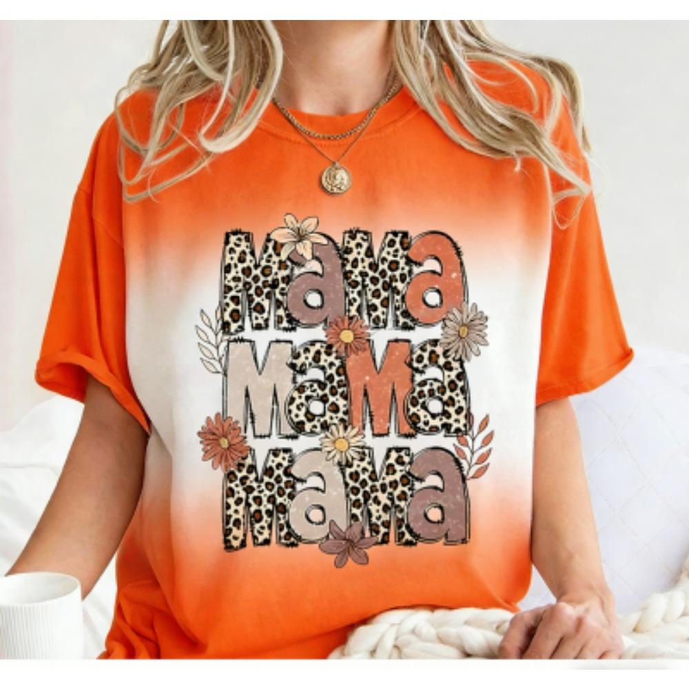 Fashion Funny Leopard Letter Mama Print Women's Short Sleeves T-Shirt Loose Casual Summer Outdoor Street Women's Tees Tops