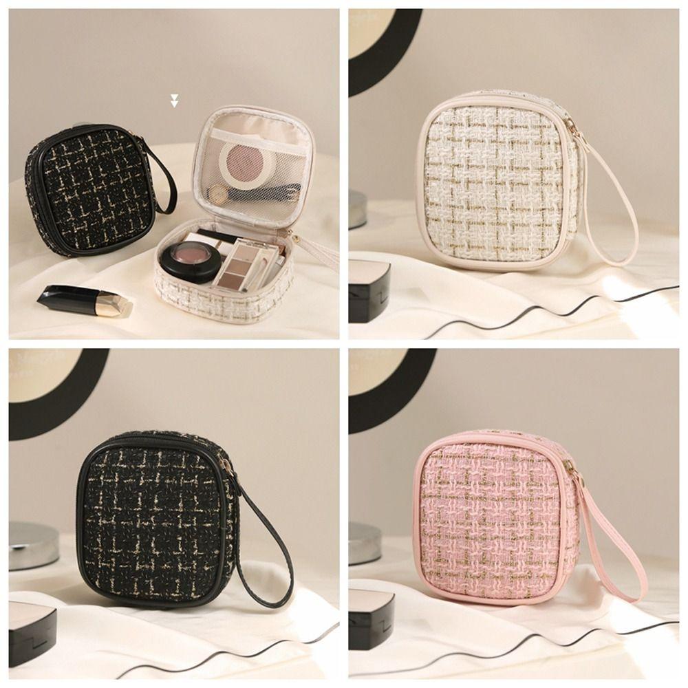 

С ремешком решетки для макияжа Клетчатая квадратная сумка для губной помады Гигиенические салфетки Сумка для хранения путешествий