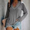 Women's Fashion Casual Spring Fall Solid Color Print Long Sleeve V-Neck Blouses & Shirts