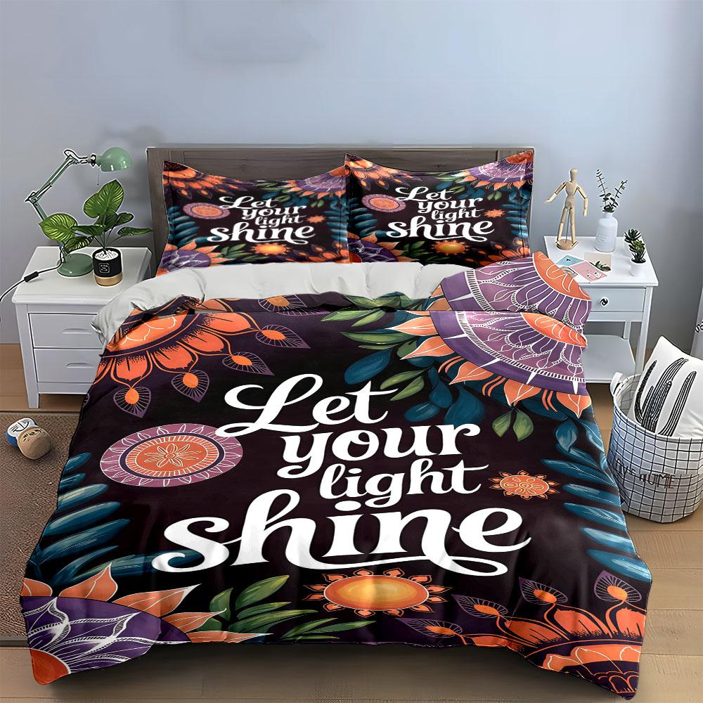 Mandala, leaves, inspirational text. Bedding sets Duvet cover sets Duvet covers Pillowcases(1* Duvet Cover 2* Pillowcases without duvet insert)