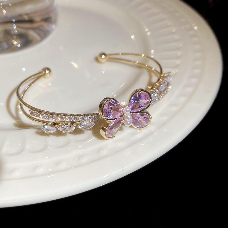 Exquisite French Butterfly Zircon Bracelet - Ultra-Sparkling Double Layer, Elegant & Light Luxury Women's Jewelry