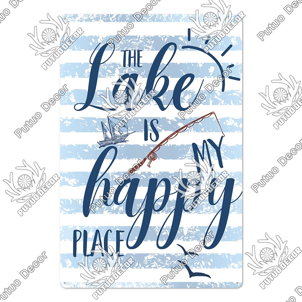 Putuo Decor Lake House Vintage Tin Signs Rustic Plaque Metal Plate Wall Art Decor for Living Room Kitchen and Entryway Posters