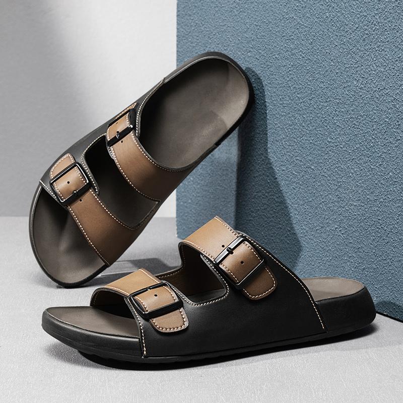 Fashion Summer Handmade Leather Slippers Fashion Trendy Men's Flip-flops Outdoor Breathable Half Drag Comfortable Men's Simple Sandals