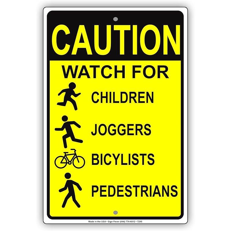 

Внимание Остерегайтесь детей бегунов велосипедистов пешеходов Предупреждающее объявление Алюминиевая металлическая табличка 12 x18 12 x18