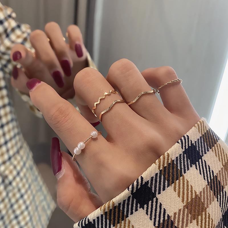 Minimalism Gold Color Round Geometric Finger Rings Set For Women  Classic Circle Open Ring Joint Ring Female Jewelry