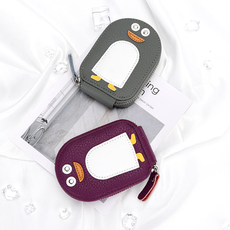 Card Bag Women's Leather Small Exquisite Cartoon Penguin Change First-layer Cowhide Cute ID