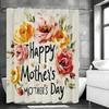 ~O~Happy Mother's Day Floral Shower Curtain, Bathroom Decorative Shower Curtain, Waterproof Shower Curtain with Hooks