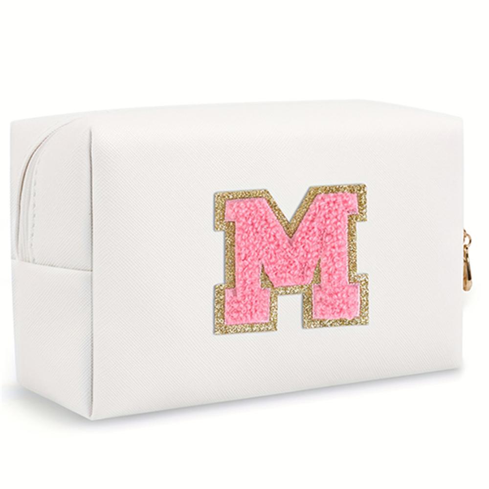 

Косметичка с нашивкой в виде первой буквы, Преппи портативная сумка на молнии, Водонепроницаемая дорожная сумка для умывальных принадлежностей из ПУ кожи, женская сумочка с буквой-ll-LJX