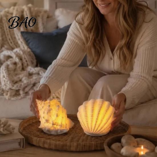 Safe Midnight Navigation Conch Shell Night Light, Resin LED Lamp with Auto Timer, Light for Bedroom Beach Theme Decorative Lighting Coastal